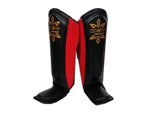 Kanong Muay Thai Shin Pads : Red/Black Genuine Leather